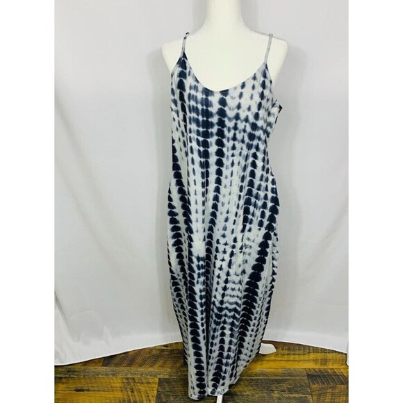 Ours Womens Dress Large L Spaghetti Maxi Blue Pockets Soft Scoop Neck Summer - Picture 2 of 6